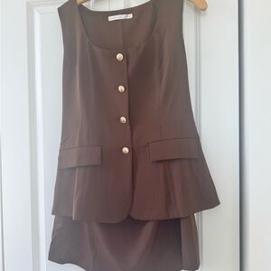 Altar'd State Chocolate Brown Top with Gold Button
